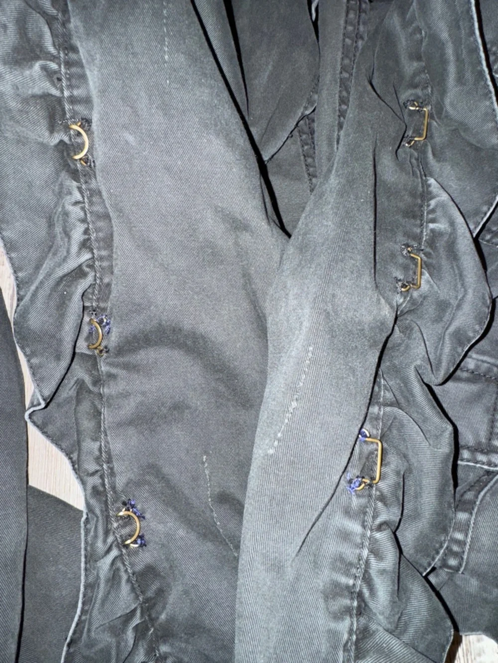 FREE PEOPLE  Black Ruffled Trim Jean Jacket-size M - Picture 8 of 11
